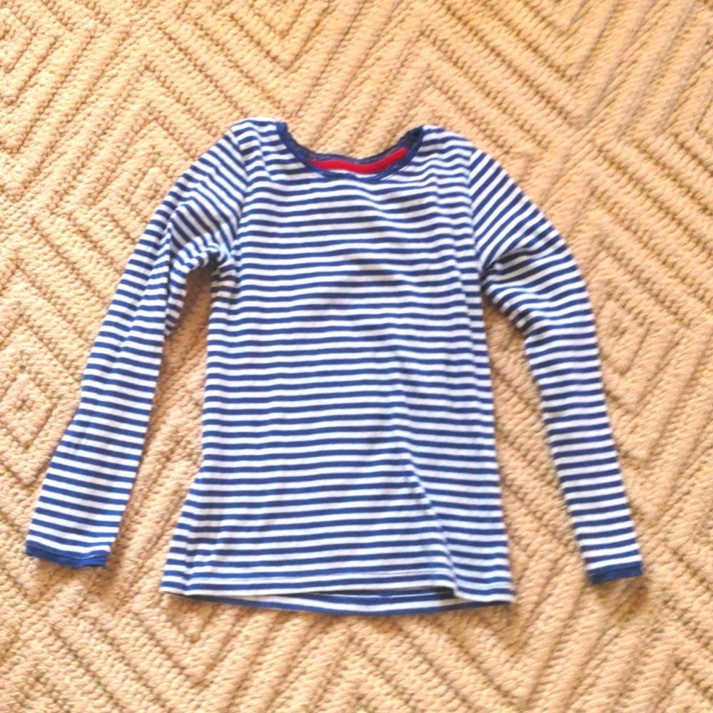 Mini Boden blue white striped tee 8/9